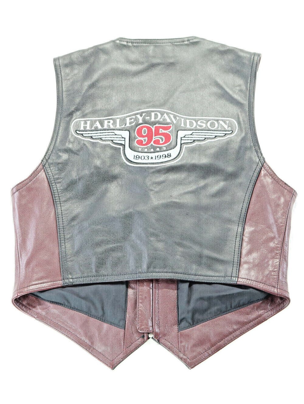 harley davidson vest M black burgundy leather 95th anniversary zip vintage 1903